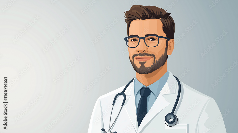 Fototapeta premium Illustration of a smiling male doctor with stethoscope.