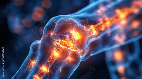 Detailed view of joint inflammation in rheumatoid arthritis