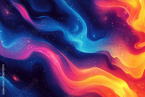 Psychedelic rainbow shades gradient background, neon swirls texture, event flyer, copy space available, Generative AI
