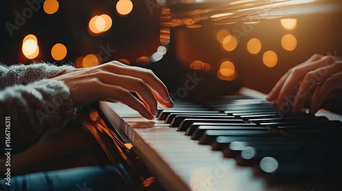 Close-up of the hands of a talented anonymous pianist who plays a grand piano brilliantly.