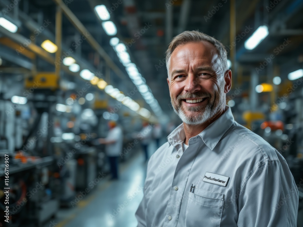 Smiling Factory Manager in a Modern Industrial Facility with Busy Production Line
Smiling Factory Manager in a Modern Industrial Facility with Busy Production Line