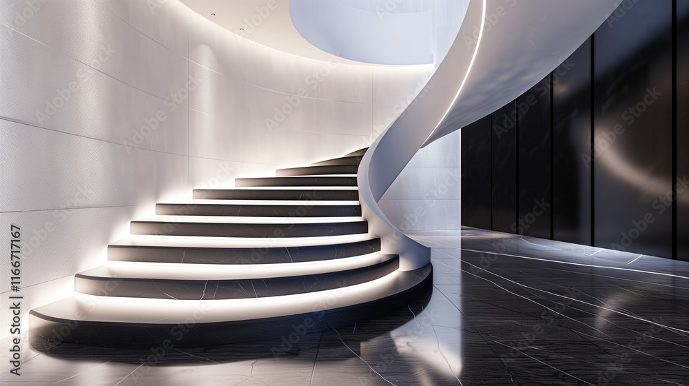 A minimalist architectural staircase with alternating bright white and deep black steps under sharp lighting A minimalist architectural staircase with alternating bright white and deep black steps under sharp lighting