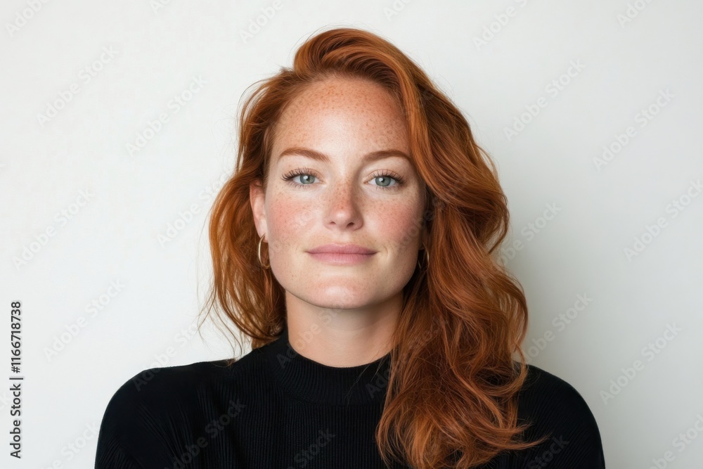 Portrait of confident young woman with long red hair and freckles showing natural beauty Portrait of confident young woman with long red hair and freckles showing natural beauty