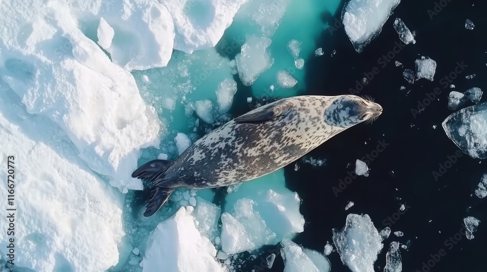 Dead Leopard Floating ภาพประกอบสต็อก Leopard Seal on Ice Amid Floating Debris Antarctica ...