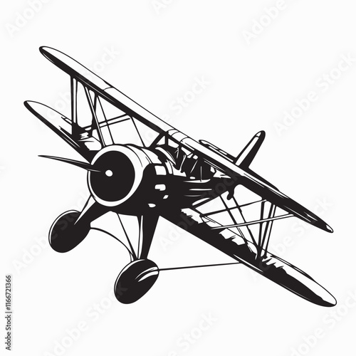 Biplane Image. Biplane silhouette vector illustration |isolated on white background.
