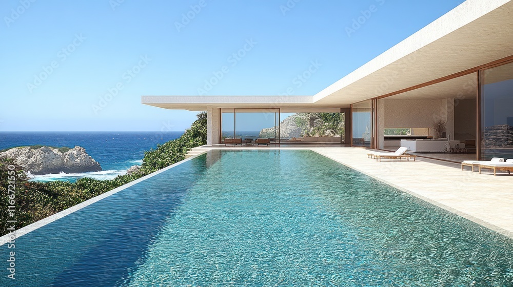 Fototapeta premium Cliffside villa infinity pool ocean view.