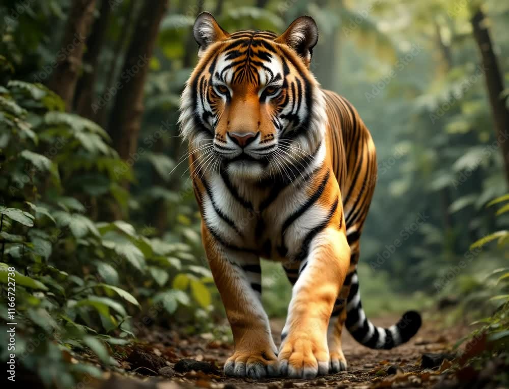 Majestic tiger in misty forest, suitable for wildlife, nature, and conservation themes. Powerful, captivating, wild beauty in nature environment. Majestic tiger in misty forest, suitable for wildlife, nature, and conservation themes. Powerful, captivating, wild beauty in nature environment.