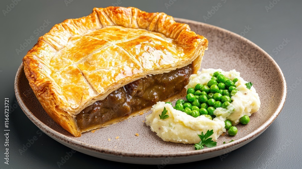 Savory Irish Stout Pie with Flaky Pastry Crust and Creamy Mashed Potatoes with Peas Savory Irish Stout Pie with Flaky Pastry Crust and Creamy Mashed Potatoes with Peas