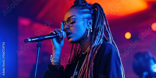 female hip-hop rapper performing in music video