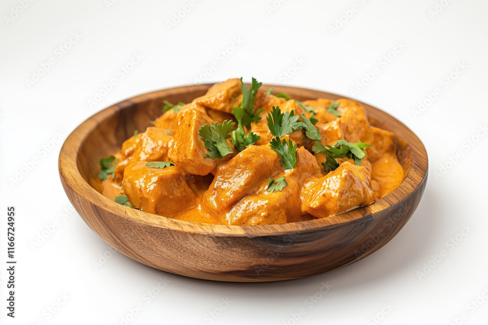 Butter chicken with a creamy sauce, topped with cilantro Butter chicken with a creamy sauce, topped with cilantro