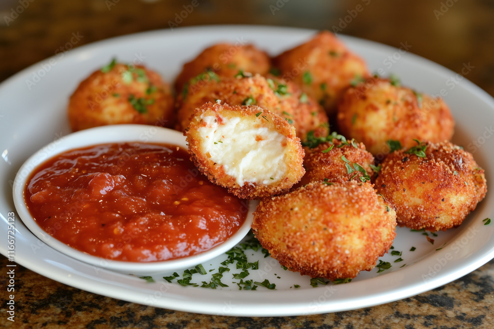 Crispy mozzarella bites with marinara dip Crispy mozzarella bites with marinara dip