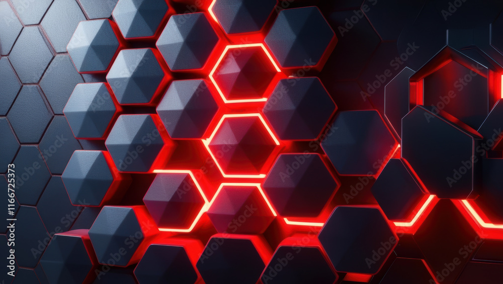 Abstract Hexagonal Wall Featuring Illuminated Elements. Abstract Hexagonal Wall Featuring Illuminated Elements.