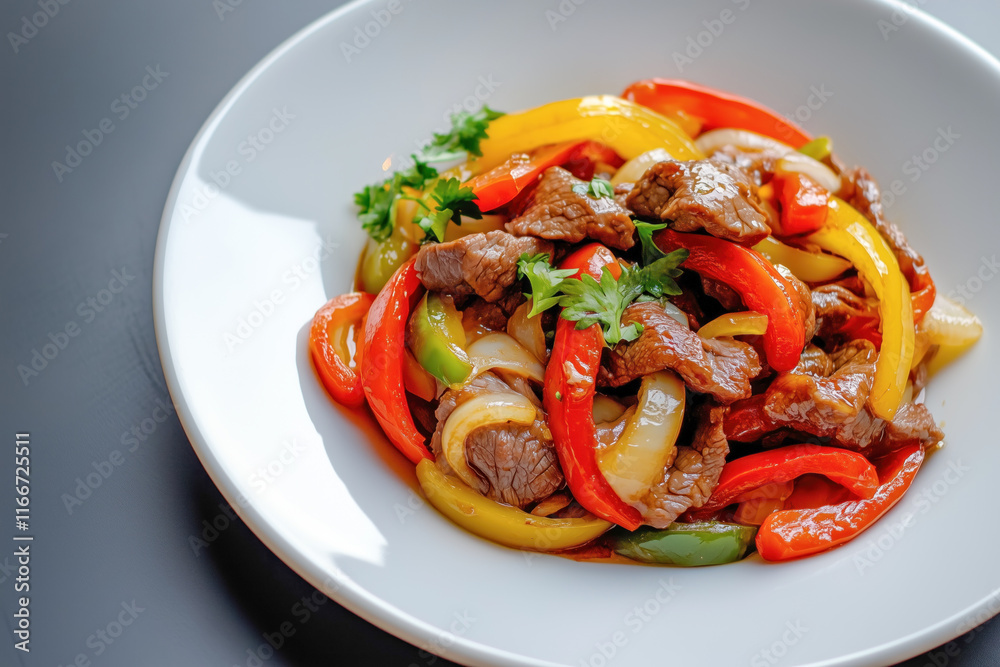 Stir-fried beef with bell peppers and onions Stir-fried beef with bell peppers and onions
