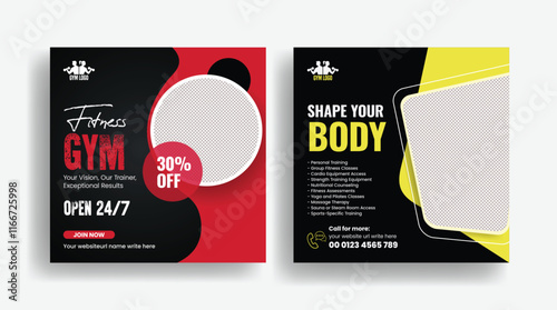 Gym and fitness workout editable social media post banner or square flyer or poster or website banner template
