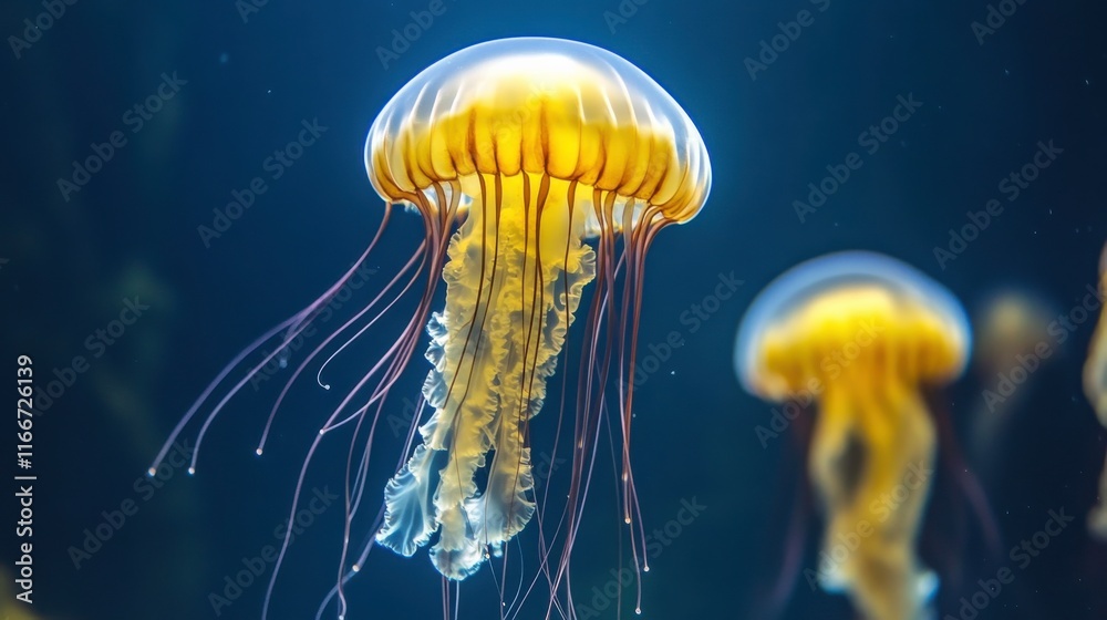 Fototapeta premium Vibrant Underwater Jellyfish with Gentle Glow