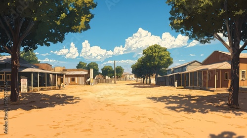 botswana village square in cartoon anime style, landscape background, layer, scene