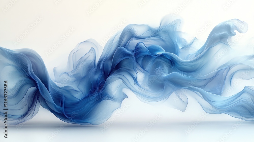 Obraz premium Abstract blue smoke or fabric wave flowing on white background.