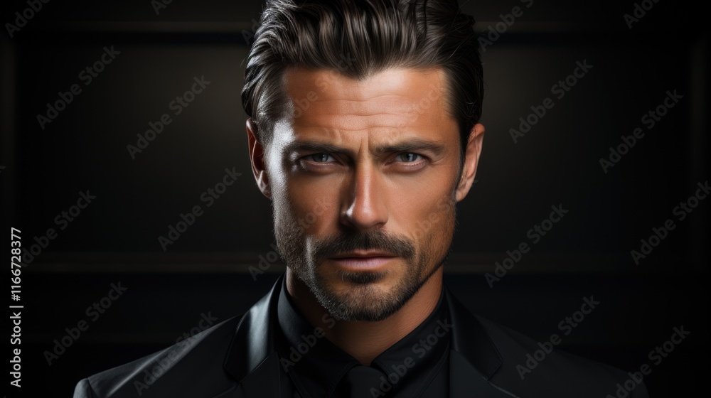 Intense Gaze: A Portrait of a Man in Black Intense Gaze: A Portrait of a Man in Black