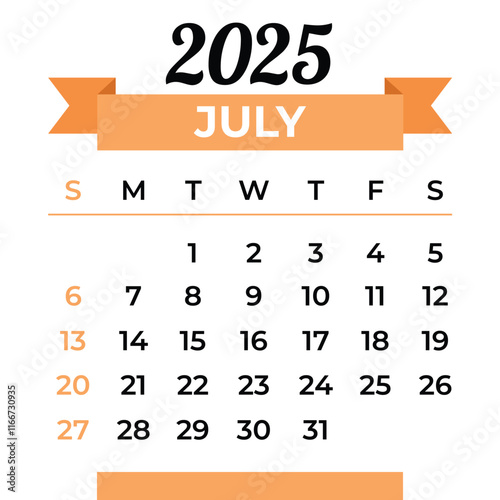 July 2025 Calendar template illustration photo