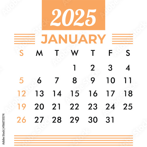 January 2025 Calendar template illustration photo