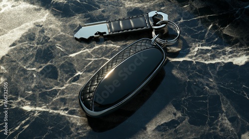 Stylish Leather Car Key Fob on Polished Surface