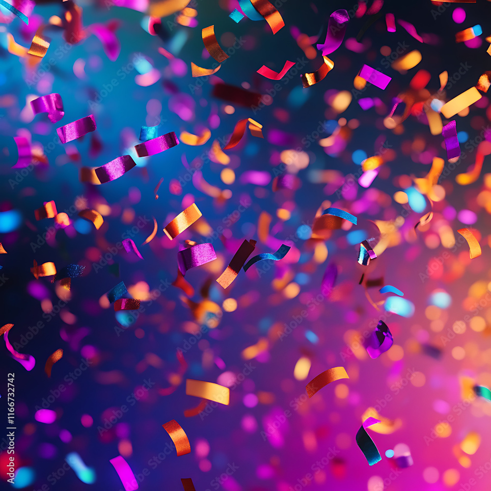 Vibrant neon confetti in motion against a colorful backdrop, evoking the dynamic excitement and joy of festive celebrations and special occasions Vibrant neon confetti in motion against a colorful backdrop, evoking the dynamic excitement and joy of festive celebrations and special occasions