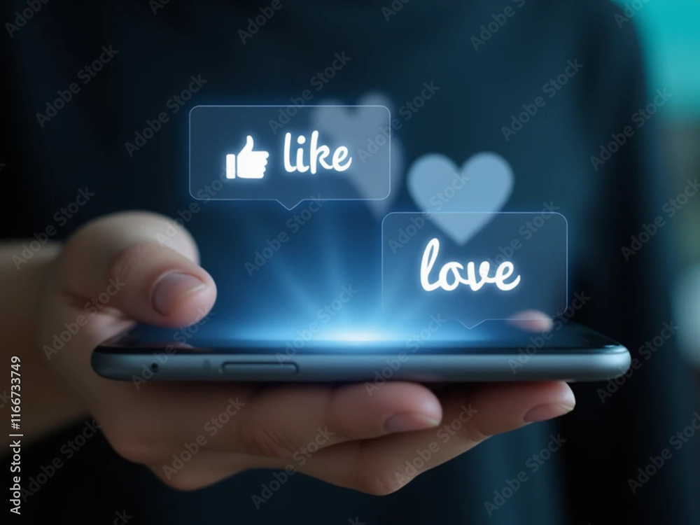 Hand holding phone with glowing Hand holding phone with glowing