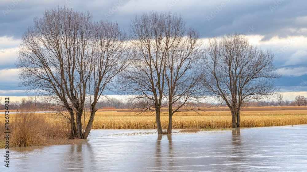 Flooded Farmland with Overcast Sky Flooded Farmland with Overcast Sky