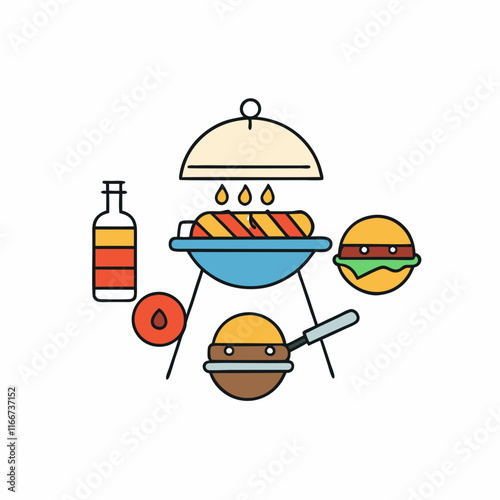 Summer Barbecue Icons: Grill, Burgers, and Picnic Essentials photo