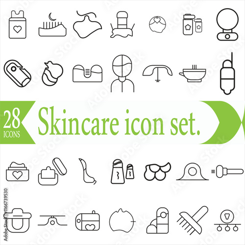 Skin care icon set. Wellness and body spa anti-aging, pore tightening, cosmetology, spa treatments, massage, hyaluronic acid, serum, line icon collection. Cosmetics servic