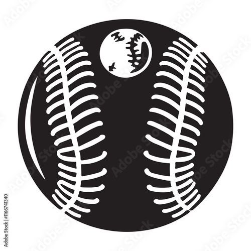 Softball Silhouette Vector Illustration, Solid White Background.