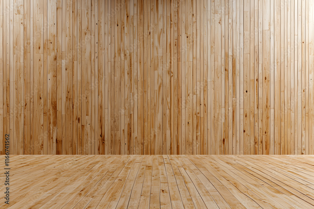 Smooth wooden wall with vertical planks and wooden floor, creating warm and natural atmosphere. Ideal for backgrounds or interior design projects Smooth wooden wall with vertical planks and wooden floor, creating warm and natural atmosphere. Ideal for backgrounds or interior design projects