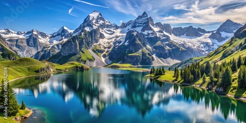 Majestic view of Swiss Alps S?ntis with snow-capped peaks and crystal-clear lakes, Swiss Alps, S?ntis, snow-capped