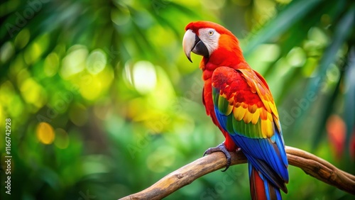 Vibrant red and yellow macaw perched on a branch, tropical bird, colorful feathers, wildlife, exotic, vibrant, beautiful, parrot