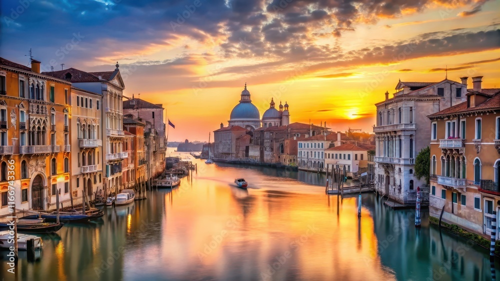 Obraz premium Stunning view of Grand Canal in Venice at sunrise, Italy. Summer holidays. Travel concept background, Grand Canal, Venice