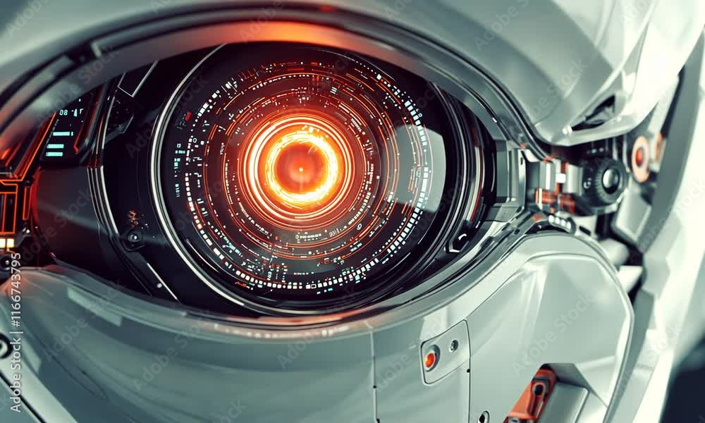 Close-up of a Futuristic Robotic Eye with Internal Mechanisms Visible Close-up of a Futuristic Robotic Eye with Internal Mechanisms Visible