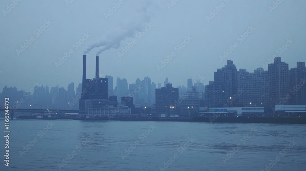 Pollution and Factories Along City Riverfront Pollution and Factories Along City Riverfront