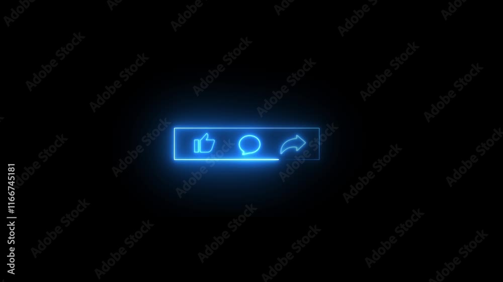 Neon Lighting like comment share icon animation concept ,neon glowing like comment share