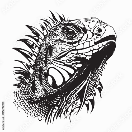 Iguana Head Vector. Black and white iguana head image vector.