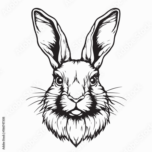Rabbit Head Vector Illustration isolated on white background.