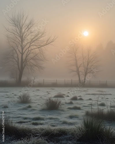 Lake with Common rush at sunrise 4k image photo