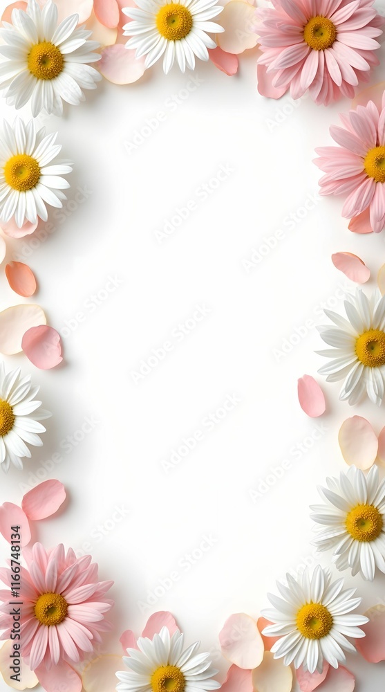 Banner of daisy petals and flowers on white background
Banner of daisy petals and flowers on white background