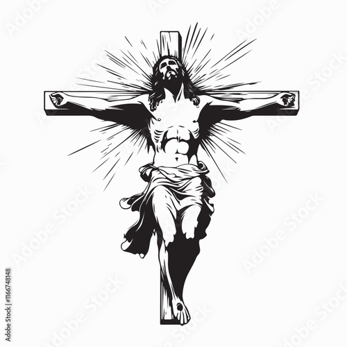 Jesus Christ crucified on cross vector image isolated on white background.