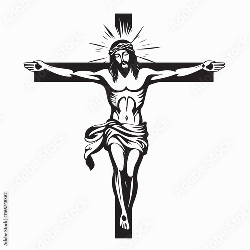 Crucifixion of Jesus on cross Image vector isolated on white background.