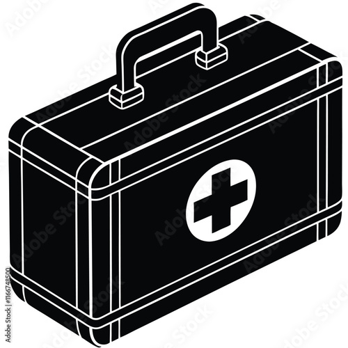 First aid kit with a white cross on the front
