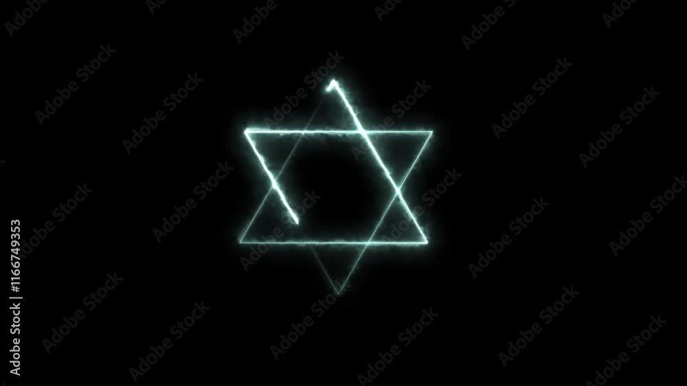 Glowing neon Star of David neon sign.neon star symbol.Glowing blue light Star of David, symbol of Judaism.