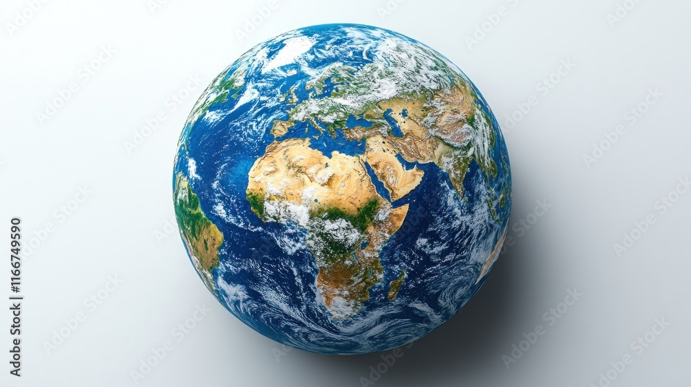 Detailed 3D render of planet Earth, centered, against a white background.