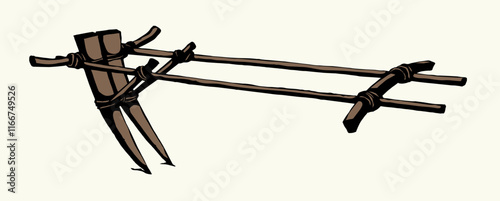 Vector drawing. Old wooden plow