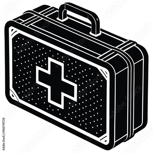 First aid kit with a white cross on the front
