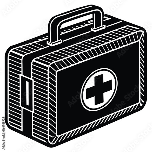 First aid kit with a white cross on the front
